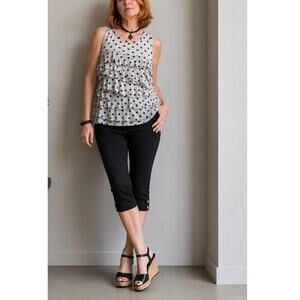 Y2K Polka Dot top Grey Black Womens Size Med Sleeveless Ruffle Layering
